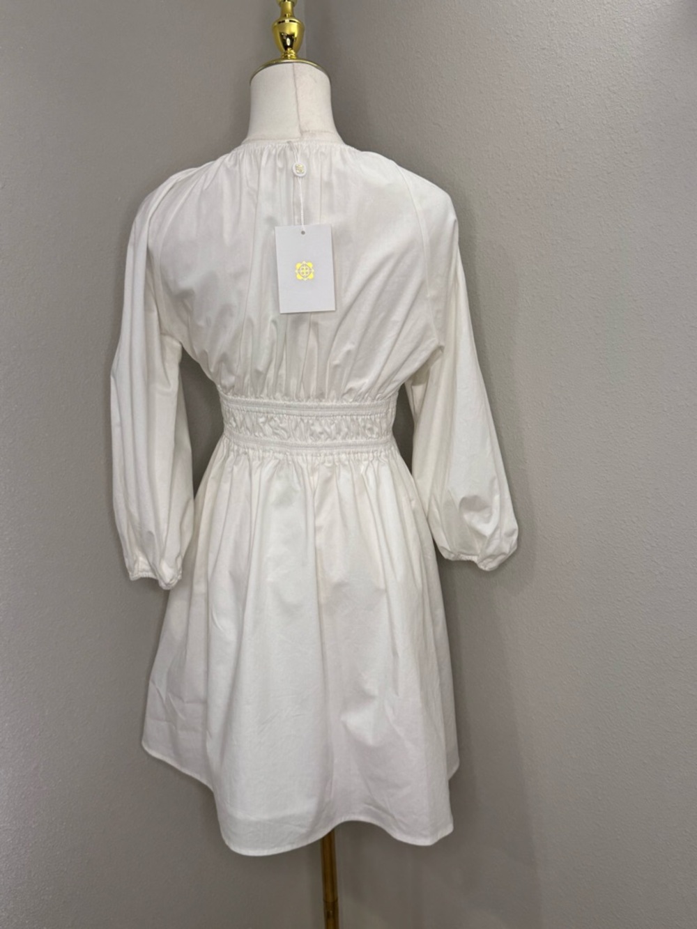 WAYF White Long Sleeve Mini Dress NWT Tie Front Elastic Waist XS - Picture 2 of 7